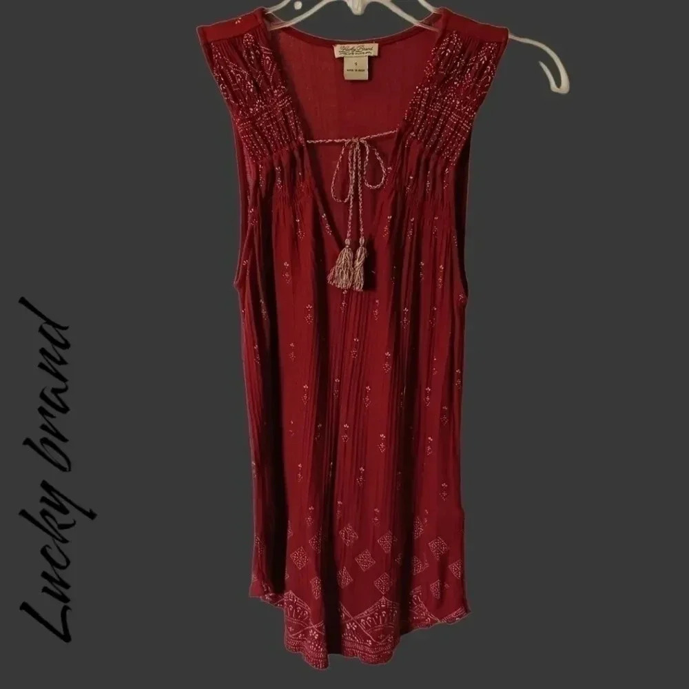 Lucky brand tank top smock boho size Small burgundy color